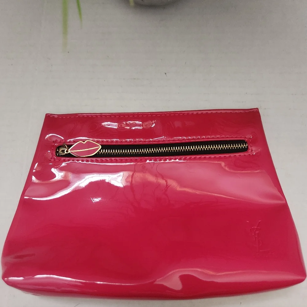 Yves Saint Laurent Small Pink Patent Leather Cosmetic Pouch Makeup Bag